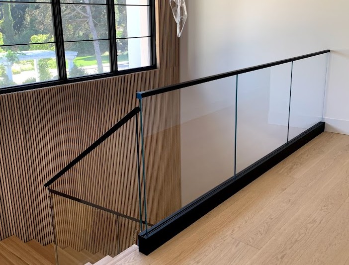 Matte Black Glass Stair Railing Los Altos Hills